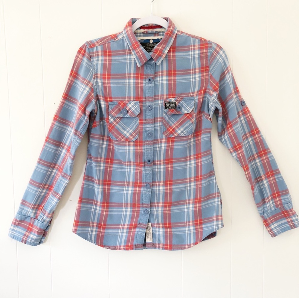 Superdry Plaid Button Up LS Shirt Converts to SS